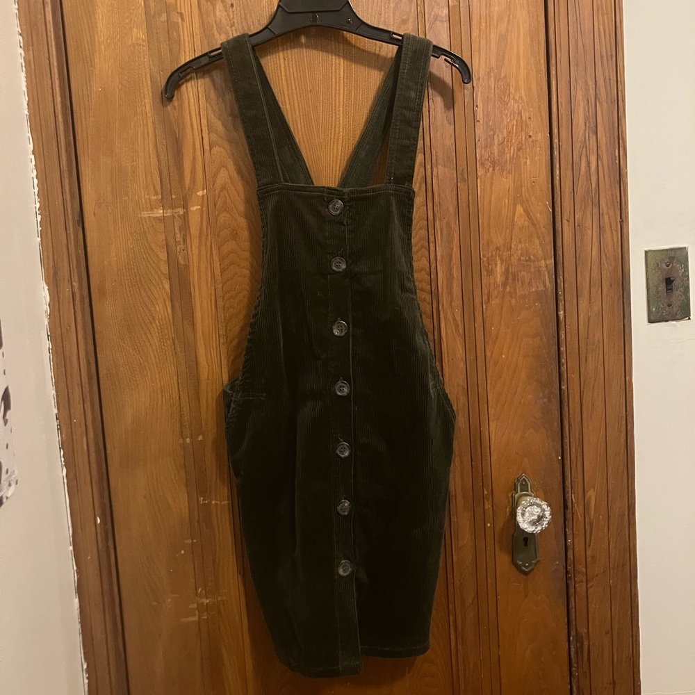 Dark green corduroy overall dress